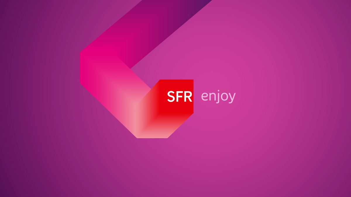 Logo animé SFR Enjoy sur fond dégradé rose et violet