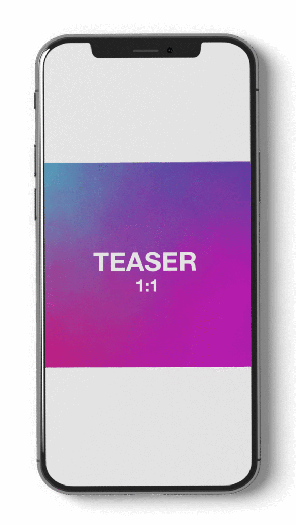 Mockup smartphone — format vidéo Teaser 1:1